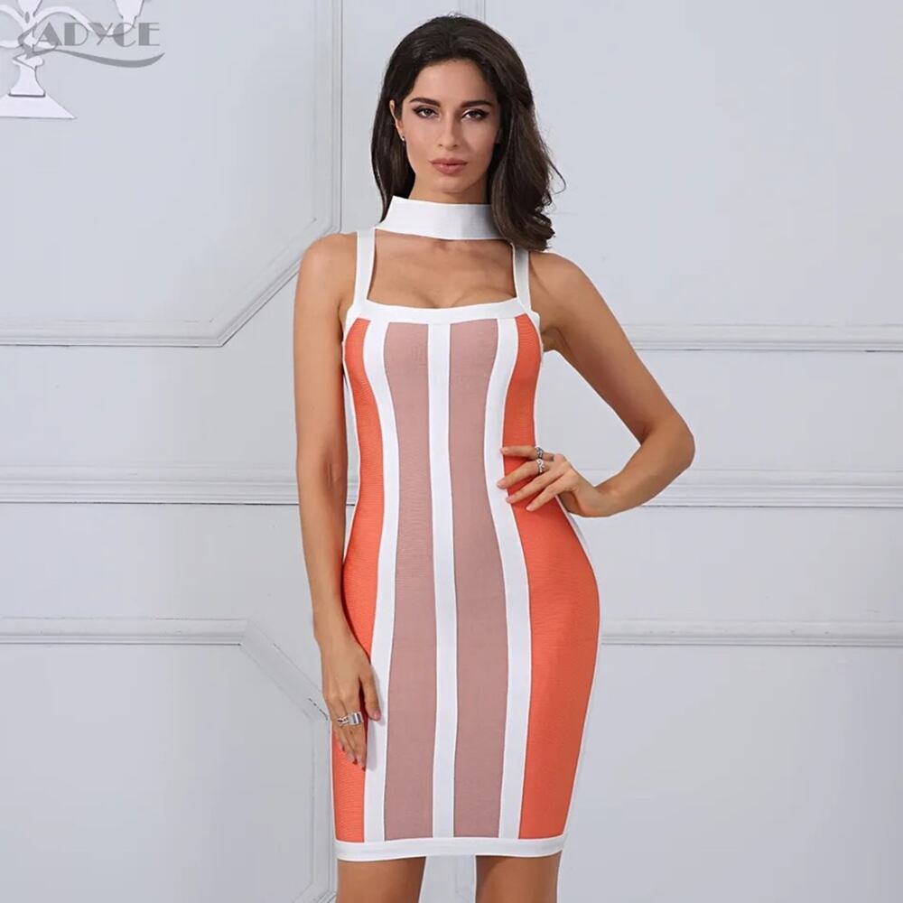 HOUSE OF CB Shah Bodycon Sexy Cut Out Orange Brown White Stripe Strap Mini Dress - Picture 12 of 12